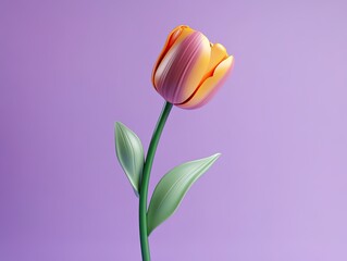 A colorful tulip made of plasticine is floating in the air on a purple background