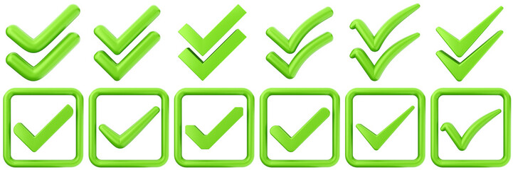 3d checkmark correct yes choice right vote verification approved accept icon set bundle illustration
