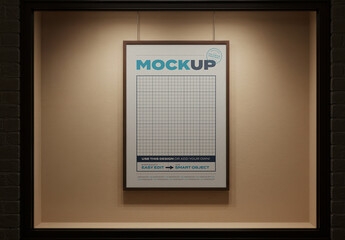 Vertical Frame Poster Mockup Hang on Shop Window