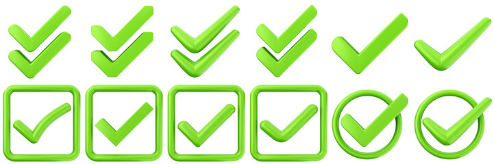 3d checkmark correct yes choice right vote verification approved accept icon set bundle illustration