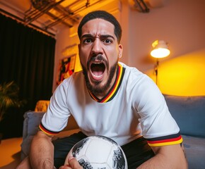 Germany national team supporter celebrating football with intense emotion