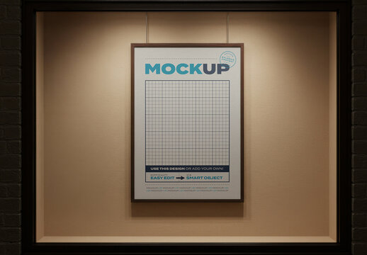 Vertical Frame Poster Mockup Hang on Shop Window