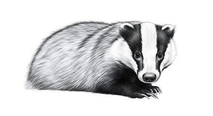 Fototapeta premium Badger illustration in grayscale