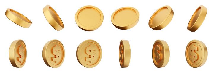 3d coin finance investment wealth payment income money dollar icon set bundle illustration