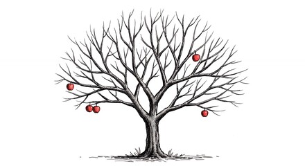 Bare tree with red apples illustration