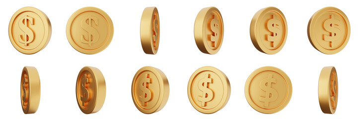 3d coin finance investment wealth payment income money dollar icon set bundle illustration