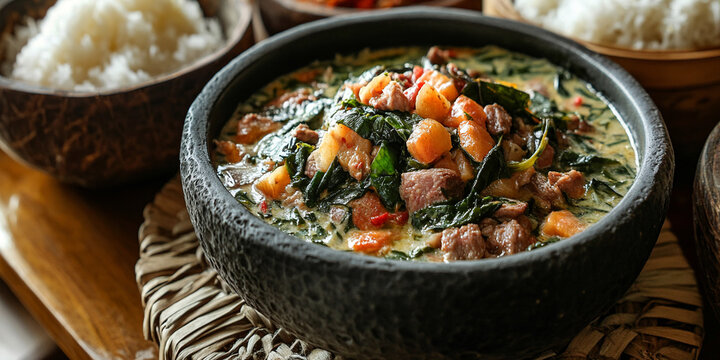 Lu pulu corned beef and taro leaves in coconut milk