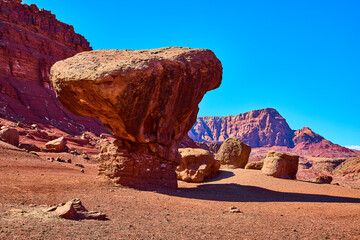 Balancing Rock and Red Boulders Lees Ferry Desert Landscape Eye Level View