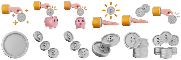 3d money investment transaction coin finance investment wealth payment income dollar icon set bundle illustration