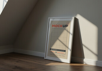 Vertical Frame Poster Mockup on Elegant Wooden Floor