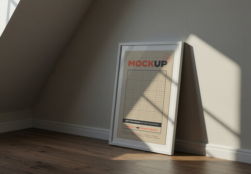 Vertical Frame Poster Mockup on Elegant Wooden Floor
