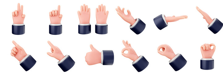 Obraz premium 3d hand gestures like thumb finger trendy icon set bundle illustration
