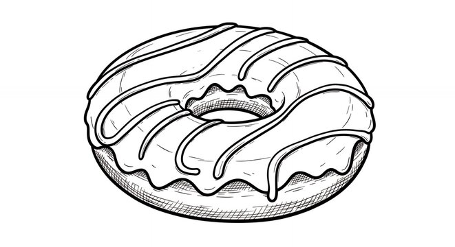 Grayscale illustration of glazed donut