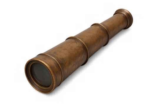 Antique brass telescope isolated on transparent background, evoking a sense of historical exploration, discovery, and adventure