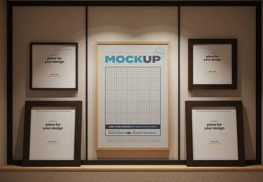 Vertical Frame Poster Mockups on Shop Window