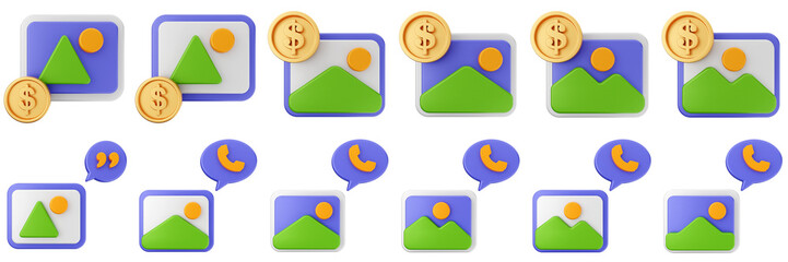 3d image royalty call picture gallery photo icon set bundle illustration