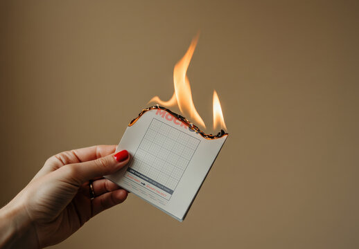 Woman Holding Paper Set on Fire Mockup