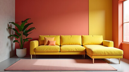 Bright modular sofa in a pop art inspired room