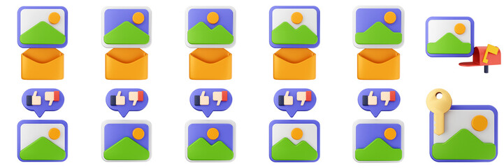 3d image mail like dislike picture gallery photo icon set bundle illustration