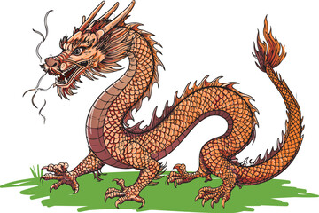 Fototapeta premium Traditional Chinese Dragon on Green Ground
