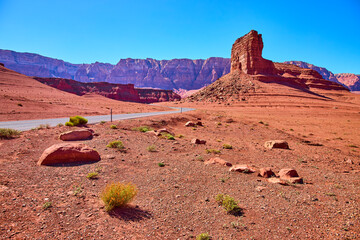 Cathedral Rock Butte Red Desert Road Motion Eye Level Perspective