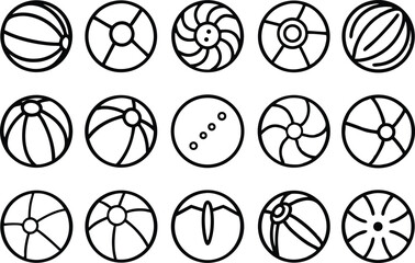 Beach ball icon set for tourism and toy related designs isolated on transparent background