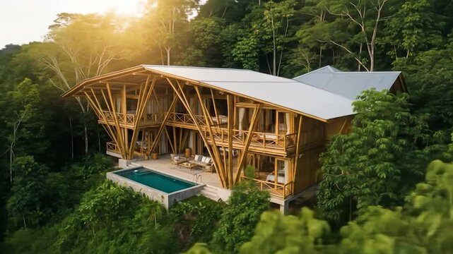 Bamboo Villa Retreat: Luxury Eco-Home with Pool in Lush Tropical Forest