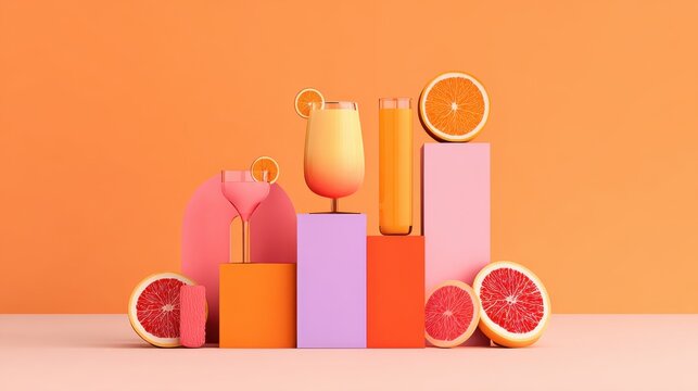 Choice Cheers Service Design. Colorful display of drinks and fruits against a vibrant orange background.
