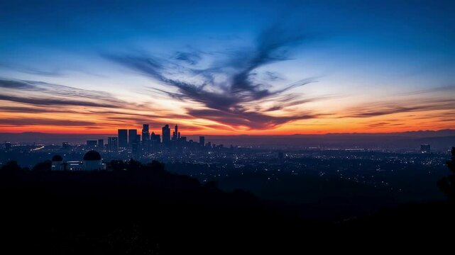 Los Angeles Skyline at Sunrise with Griffith Observatory