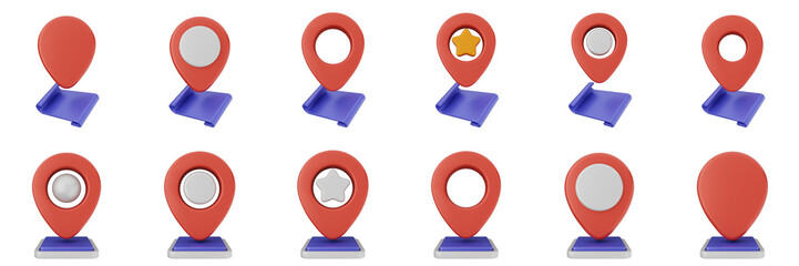 3d location mark navigation mark pin position icon set bundle illustration