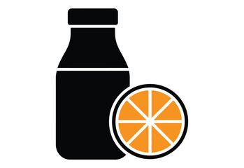 Lemon Juice Bottle silhouette black and white vector illustration on white background