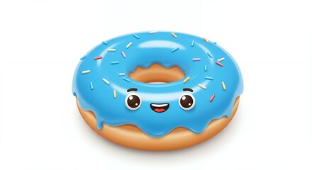 Fototapeta premium Blue icing cartoon doughnut float