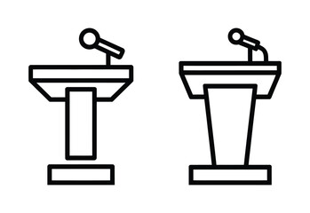 Wooden Podium with Microphone Icon black and white Vector Illustration for Public Speaking and Presentation