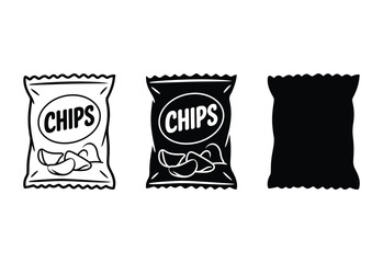 Potato Chips Bag Icon silhouette black and white vector illustration