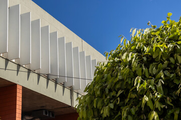 Images showcasing the interplay between nature and architecture. Gray brick walls, lush greenery,...