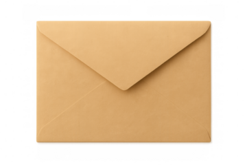 Studio shot of a closed brown envelope, isolated on a transparent background, ready for mailing