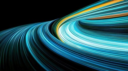 Curving blue and green lines create a vibrant abstract background illustration