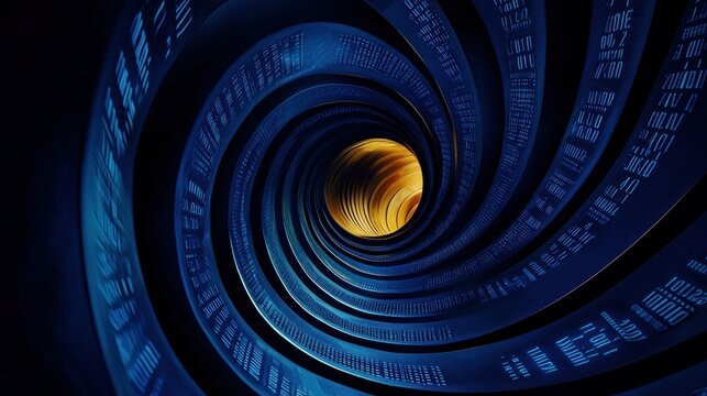 A futuristic tunnel of data spiraling towards a glowing center - Powered by Adobe