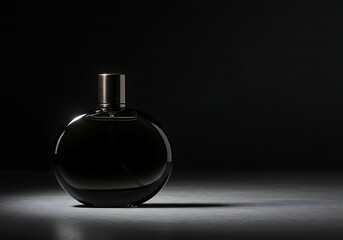 Elegant and mysterious: Dark perfume bottle on a surface with dark background