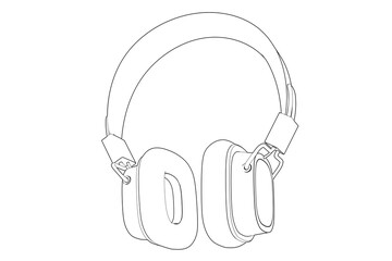 Modern Headphones Wireframe Blueprint: Sleek Technical Drawing Line Art for Audio Product Design and Engineering Concepts. Minimalist Monochrome Outline Illustration of Cutting-Edge Personal Audio eco