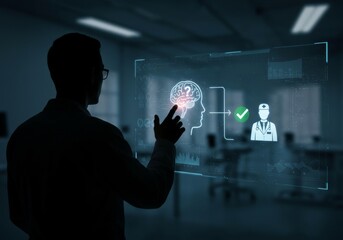 Doctor using futuristic technology to diagnose brain disease