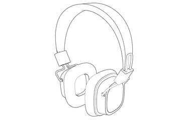 Modern Headphones Wireframe Blueprint: Sleek Technical Drawing Line Art for Audio Product Design and Engineering Concepts. Minimalist Monochrome Outline Illustration of Cutting-Edge Personal Audio eco