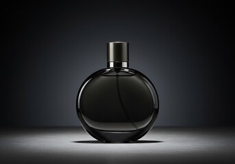 Elegant Black Perfume Bottle on Dark Background - Luxury Fragrance Product
