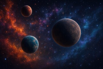 Fototapeta premium Deep Space Planet System with Nebula and Star Field Background