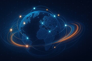 Obraz premium Digital Network Connections with Glowing Data Points and Global Connectivity Lines