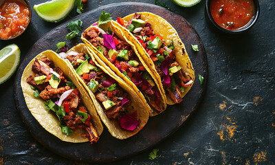 Tacos de Flor de Jamaica - Tacos filled with hibiscus flowers, a tangy vegetarian option.