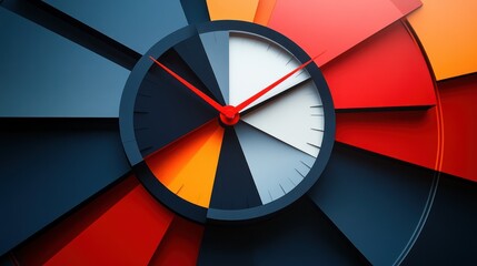 Colorful clock face with segmented background, showcasing time management and progress