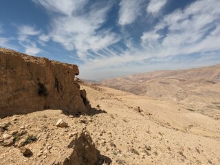 Jordan Trail long distance hiking from Dana Valley to Petra and Wadi Rum.Wadi Rum Desert, Jordan....