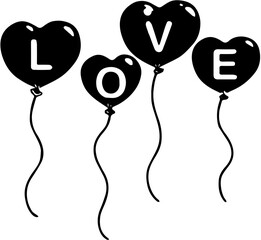 A modern heart-shaped balloon is depicted in black silhouette, set against a simple white background with a contemporary icon design,black and white balloons shape heart vector illustration