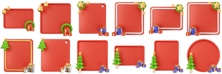 Fototapeta premium 3d message christmas blank comment sticky note paper text box speech bubble icon set bundle illustration